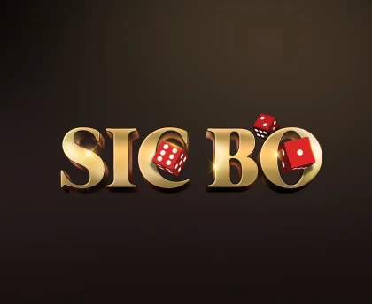 Stylized 'Sicbo' logo with red dice placed on it, presented in gold letters against a dark brown background.
